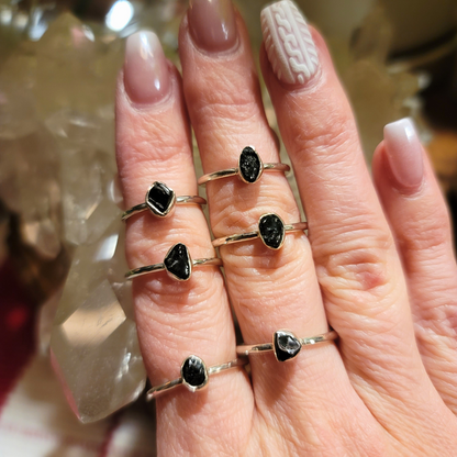 Black Tourmaline Stacker Ring || .925 Sterling Silver - sizes 4-10