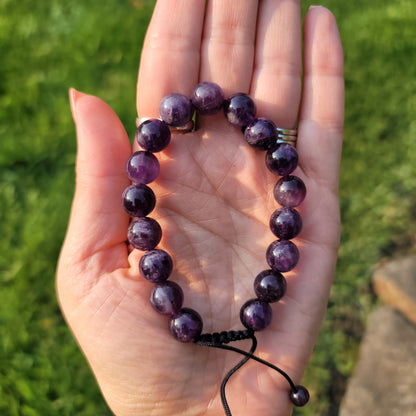 Amethyst Adjustable Bracelet - 10mm Beads - Stress Relief, Healing, Intuition