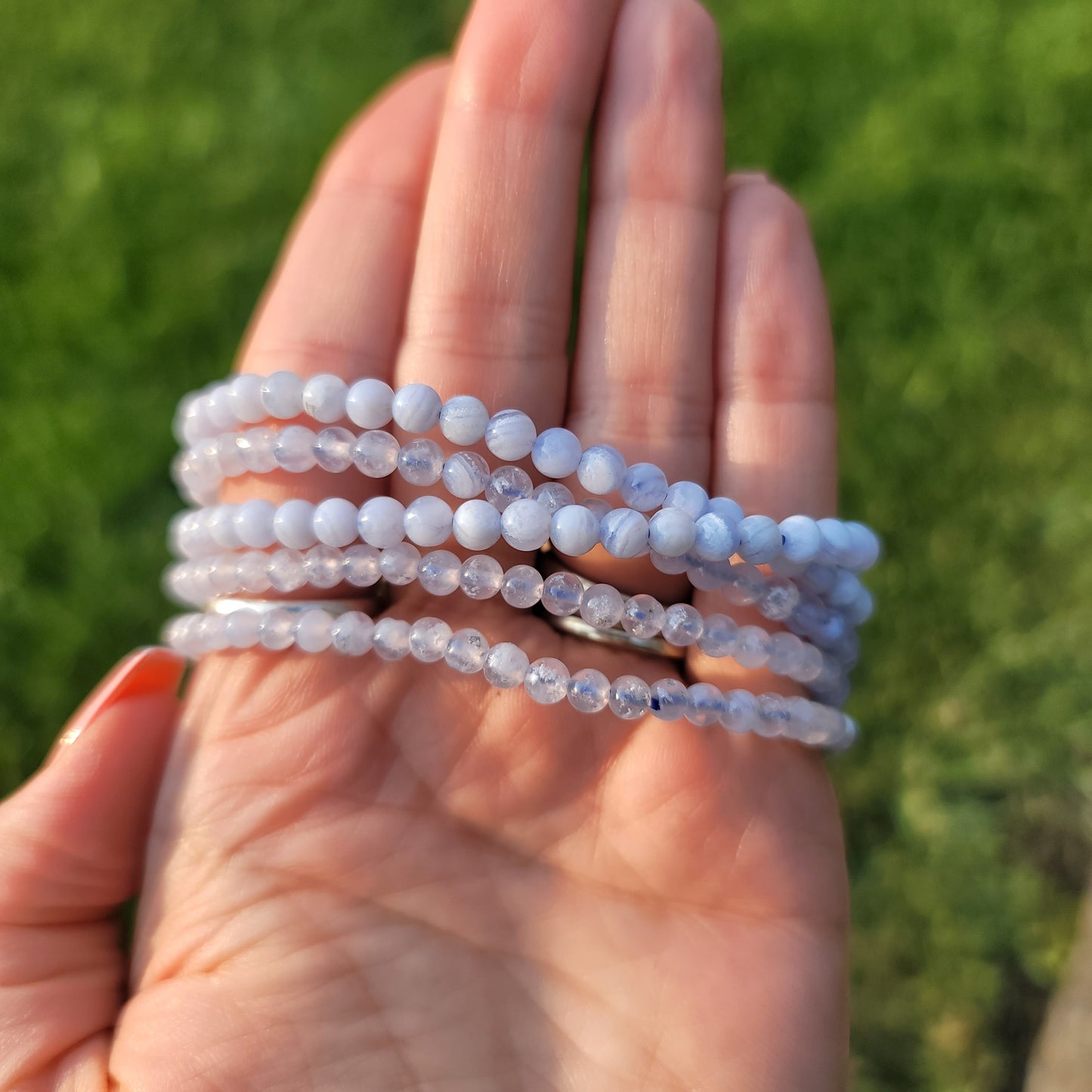 Blue Lace Agate Bracelet - 4mm Beads - Soothing, Nurturing, Communication
