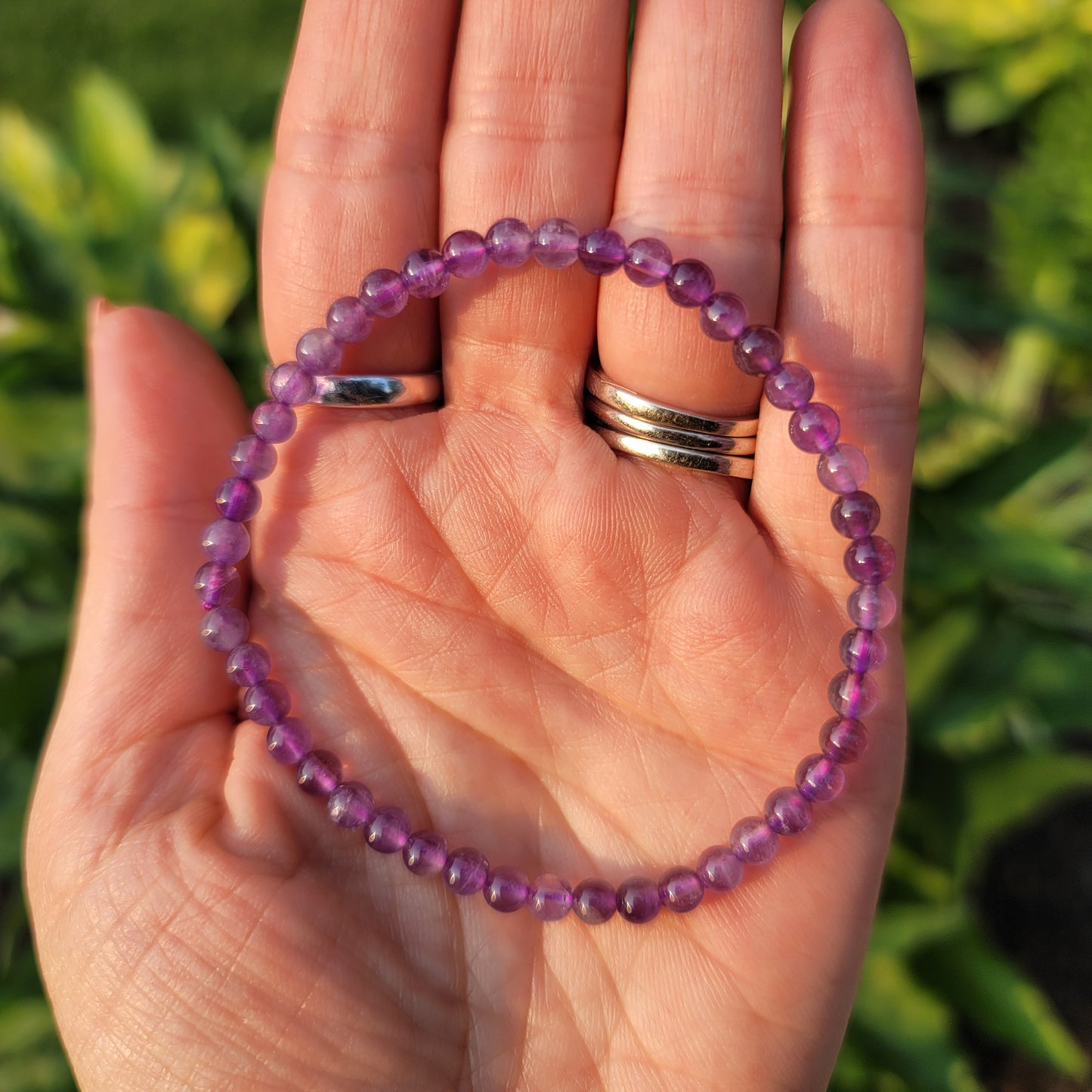 Amethyst Bracelet - 4mm Beads - Stress Relief, Healing, Intuition