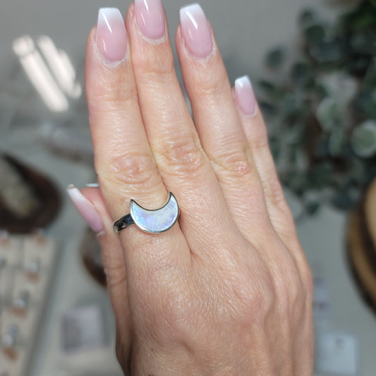 Moonstone Large Crescent Moon Rings | Sizes 6, 7, 8