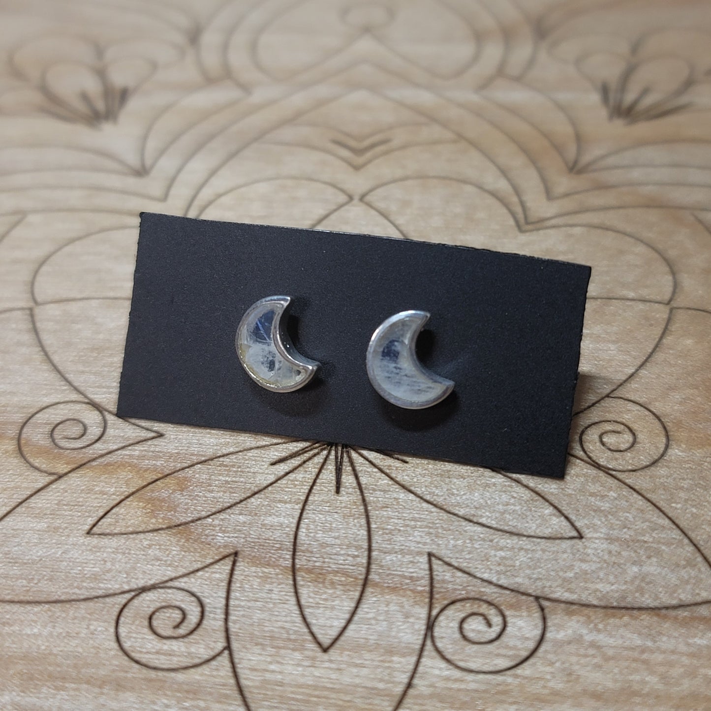 Moonstone Crescent Moon Stud Earrings