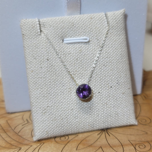 Amethyst Faceted Necklace | Sterling Silver Chain