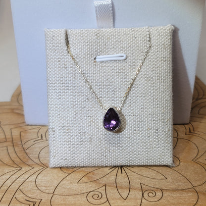 Amethyst Faceted Necklace, Teardrop | Sterling Silver Chain