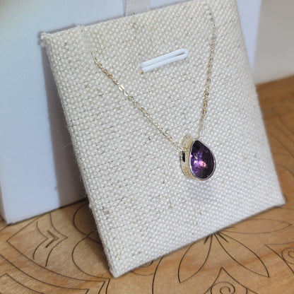 Amethyst Faceted Necklace, Teardrop | Sterling Silver Chain