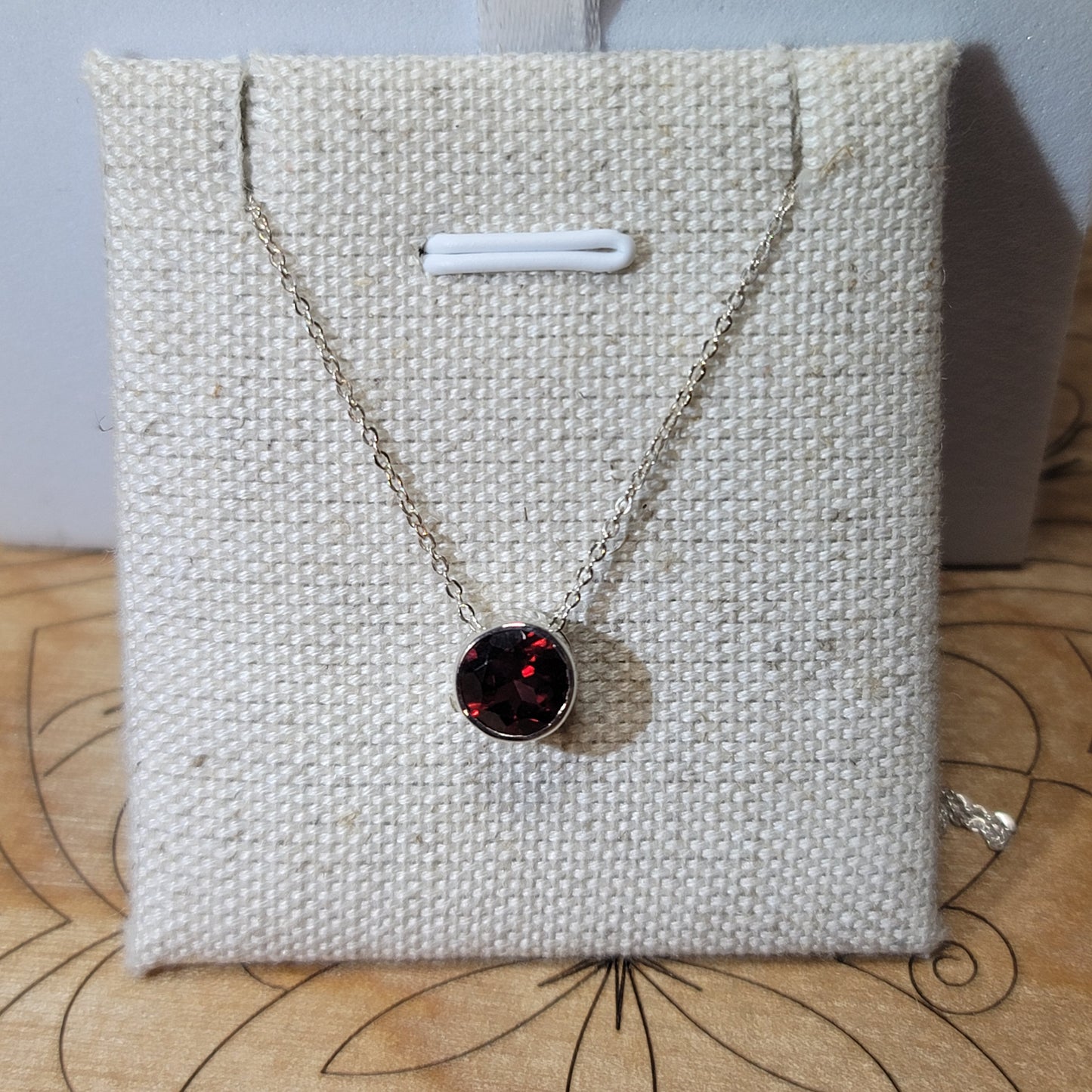 Faceted Garnet Pendant, Round | .925 Sterling Silver, 18" Chain