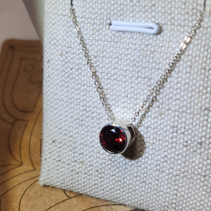 Faceted Garnet Pendant, Round | .925 Sterling Silver, 18" Chain