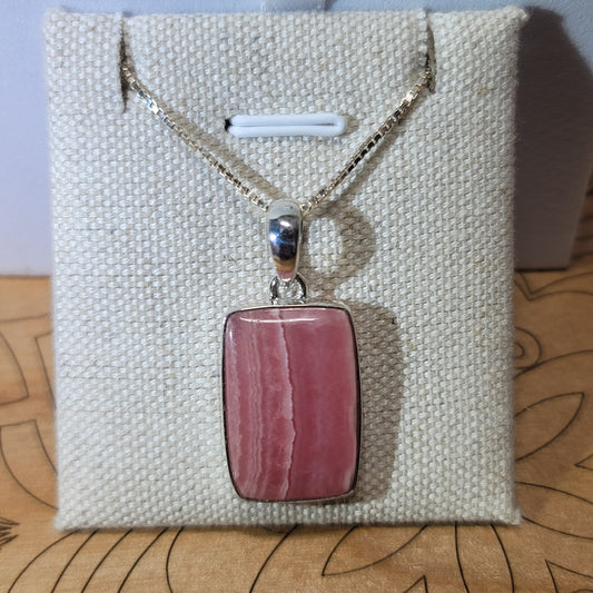 Rhodochrosite Pendant 002 | .925 Sterling Silver, Box Chain