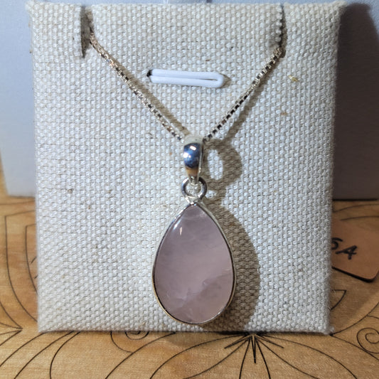 Rose Quartz Pendant Polished 001 | .925 Sterling Silver, Box Chain