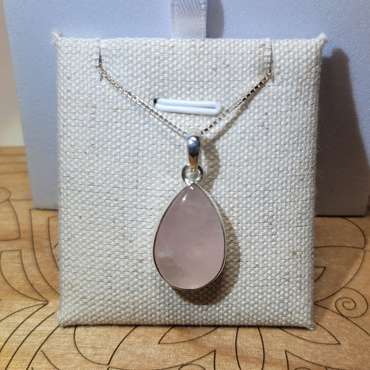 Rose Quartz Polished Pendant 002 | .925 Sterling Silver, Box Chain