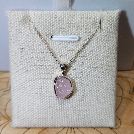 Rose Quartz (Rough) Pendant 002 | .925 Sterling Silver Chain