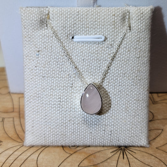 Rose Quartz Pear Shape Polished Pendant 004 | .925 Sterling Silver Chain