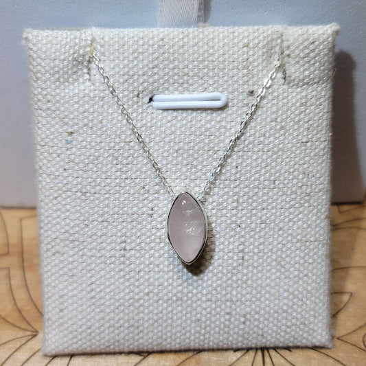 Rose Quartz Marquise Shape Polished Pendant 004 | .925 Sterling Silver Chain