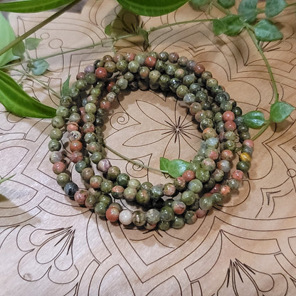 Unakite Bracelet - 4mm Beads - emotional healing, spiritual growth, grounding