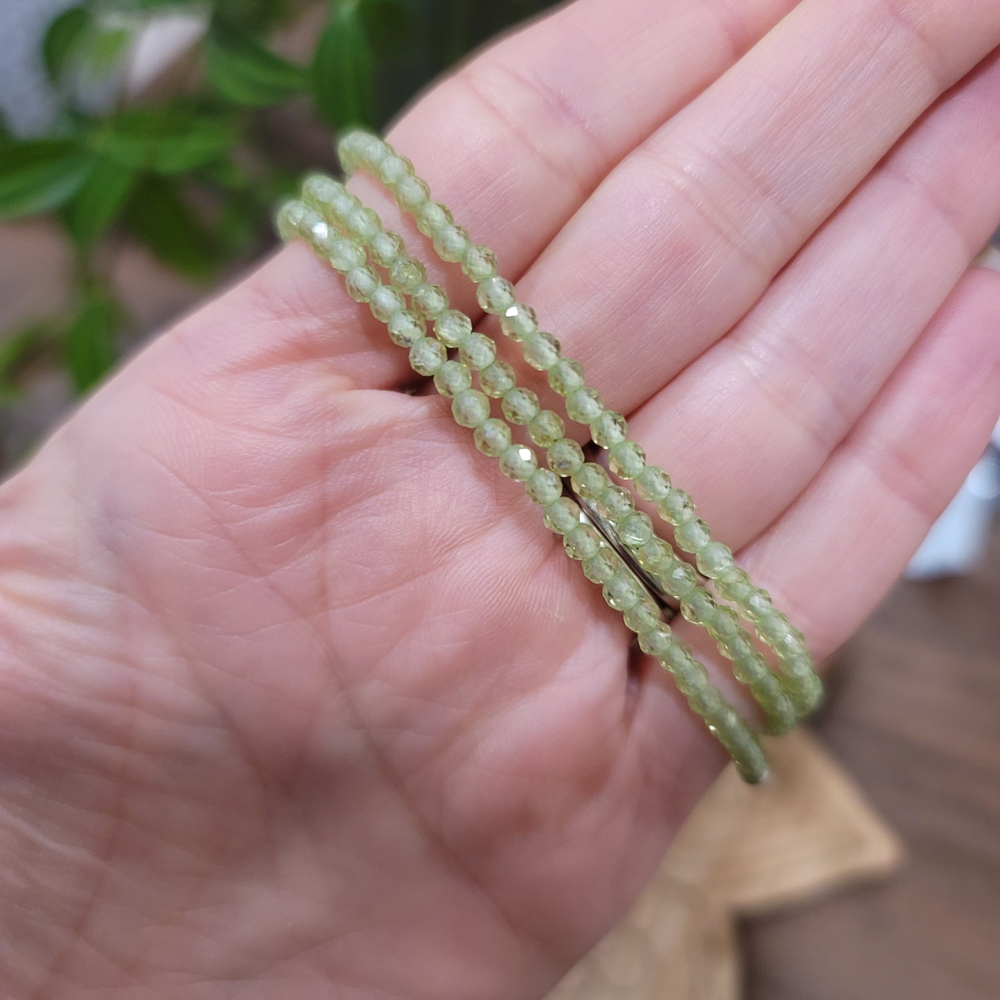 Peridot Adjustable Bracelet - Faceted 4mm Beads - Sterling Silver - Stress reduction, spiritual growth, protection