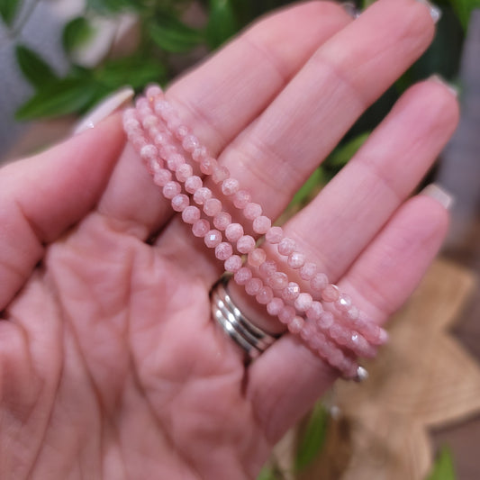 Rhodochrosite Adjustable Bracelet - Faceted 4mm Beads - Sterling Silver - Love, Transformation, Joy