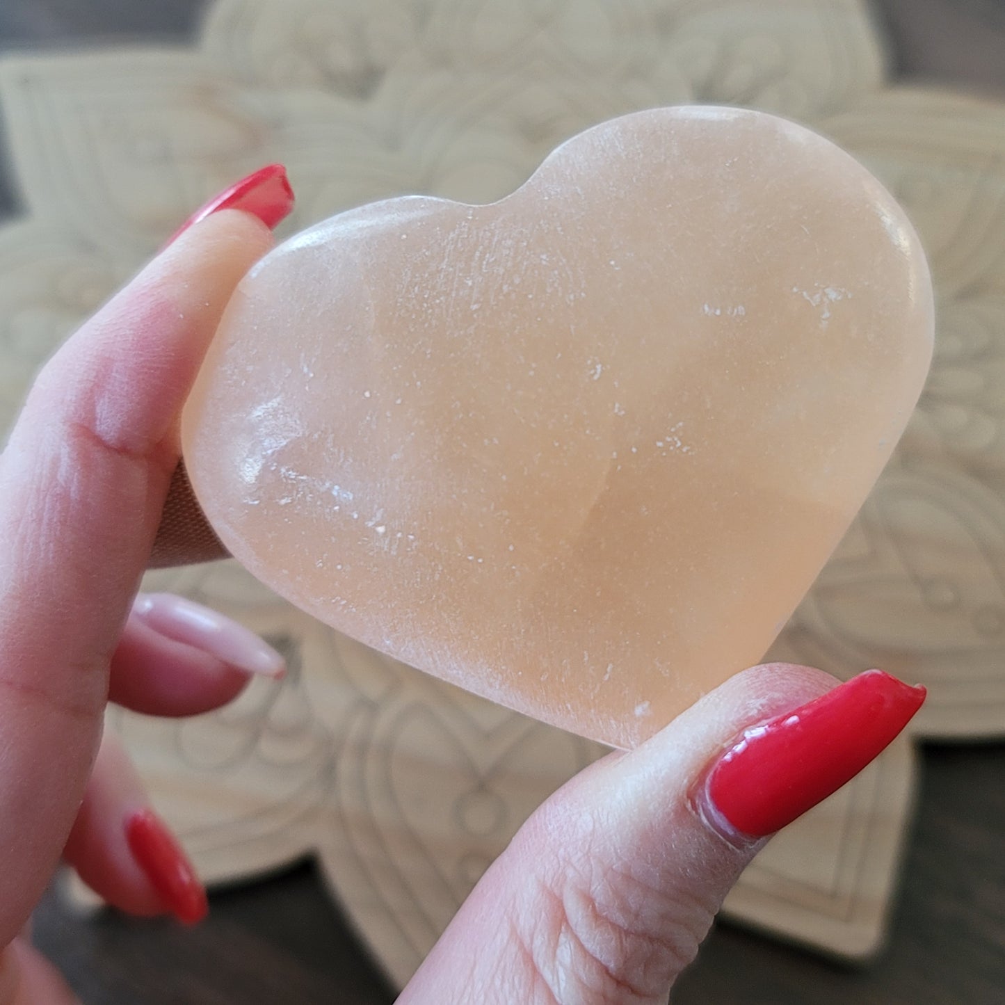 Peach Selenite Heart