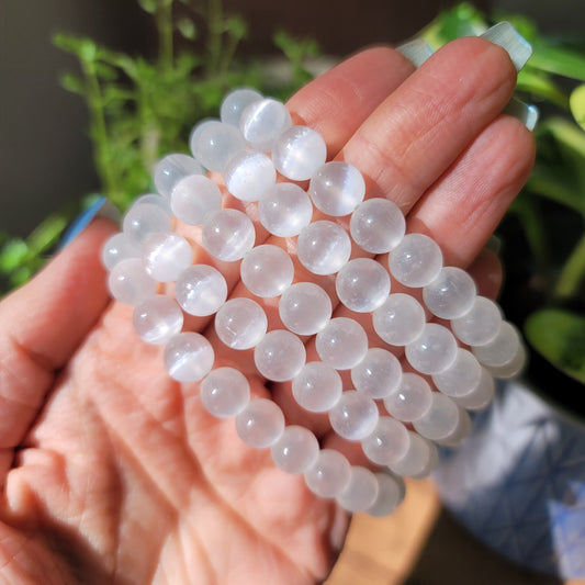 Selenite (Satin Spar) Bracelet - 8mm Beads