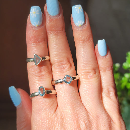 Aquamarine Faceted Rings 02 || .925 Sterling Silver - various sizes