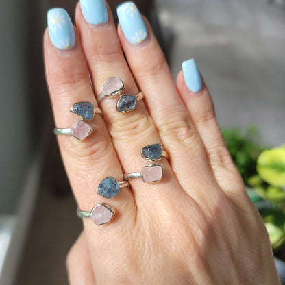 Aquamarine/Morganite Semi-Adjustable Rings || .925 Sterling Silver