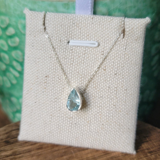 Aquamarine Faceted Pendant 03 | .925 Sterling Silver Chain