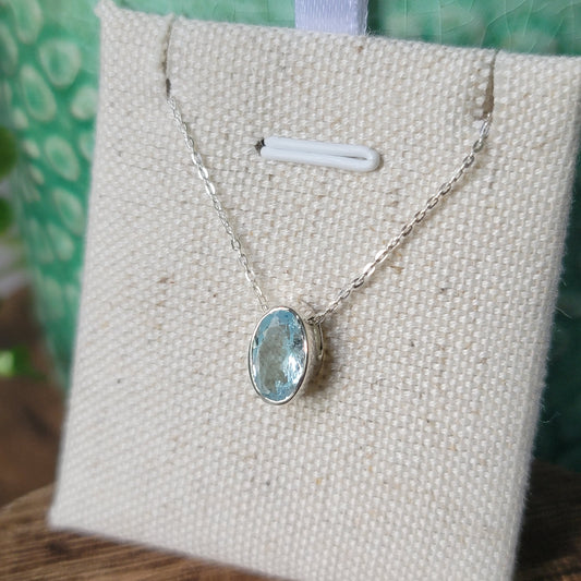 Aquamarine Faceted Pendant 02 | .925 Sterling Silver Chain