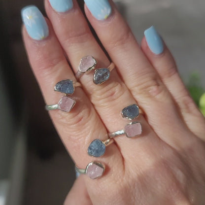 Aquamarine/Morganite Semi-Adjustable Rings || .925 Sterling Silver