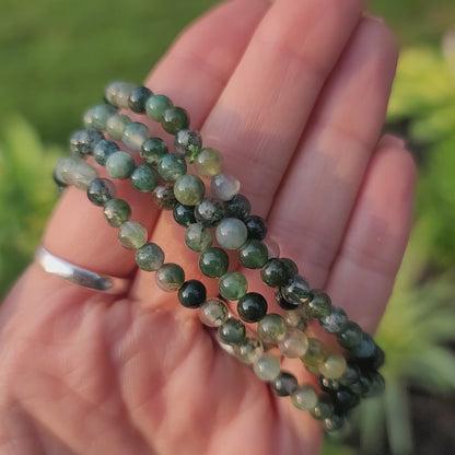 Moss Agate Bracelet - 4mm Beads - Growth, Tranquility, Stability 