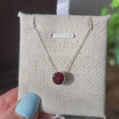 Faceted Garnet Pendant, Round 02| .925 Sterling Silver, 18" Chain