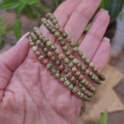 Unakite Bracelet - 4mm Beads - emotional healing, spiritual growth, grounding