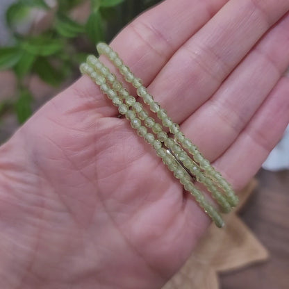 Peridot Adjustable Bracelet - Faceted 4mm Beads - Sterling Silver - Stress reduction, spiritual growth, protection